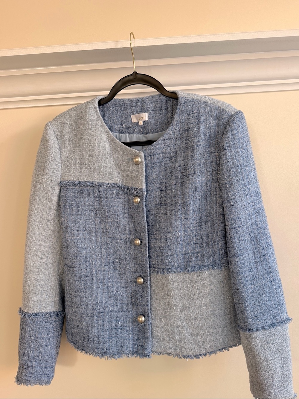 ECRU patchwork  shouder padded tweed jacket XL